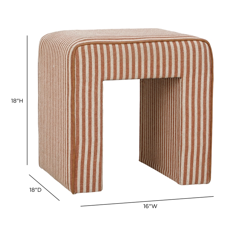 Byron Square Terracotta Stripe Cotton Jute Ottoman