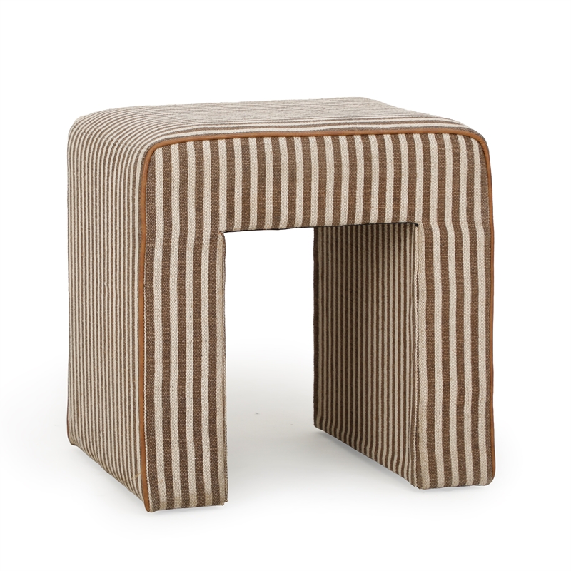 Byron Square Brown Stripe Cotton Jute Ottoman