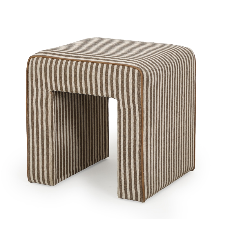 Byron Square Brown Stripe Cotton Jute Ottoman
