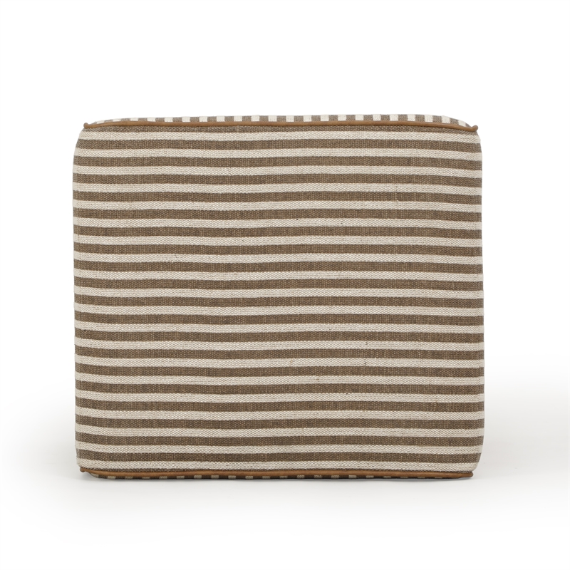 Byron Square Brown Stripe Cotton Jute Ottoman