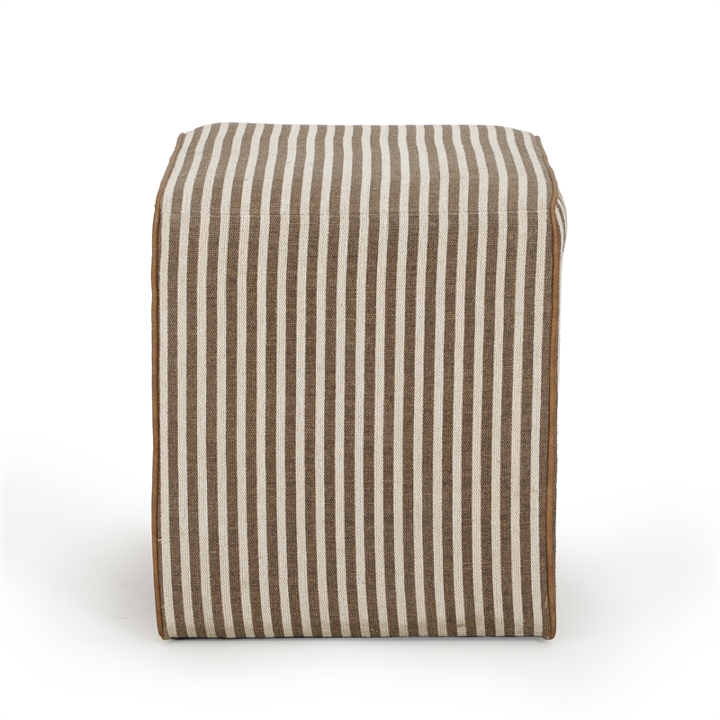 Byron Square Brown Stripe Cotton Jute Ottoman