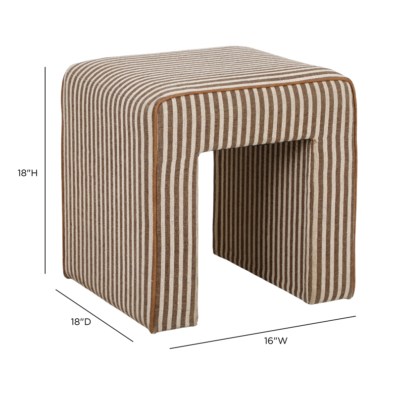 Byron Square Brown Stripe Cotton Jute Ottoman