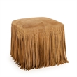 Daphne Square Saddle Brown Suede Fringe Ottoman