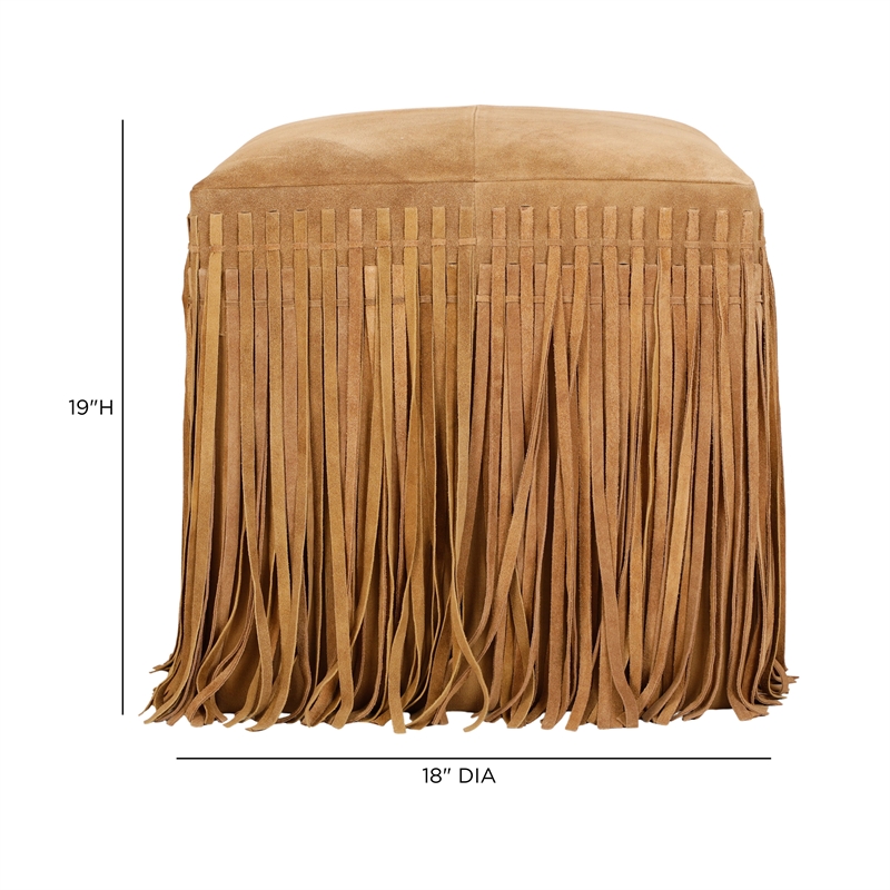 Daphne Square Saddle Brown Suede Fringe Ottoman