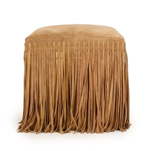 Daphne Square Saddle Brown Suede Fringe Ottoman