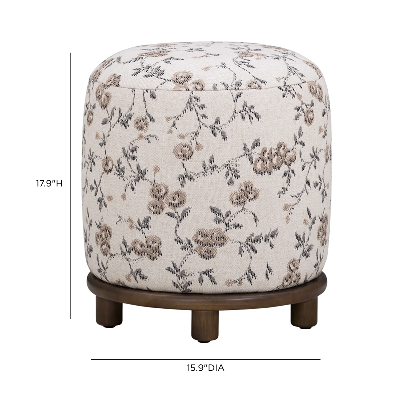 Bisou Beige Floral Jacquard Ottoman