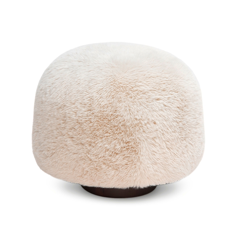 Oopa Cream Contract-Grade Straight Vegan Shearling Swivel Ottoman