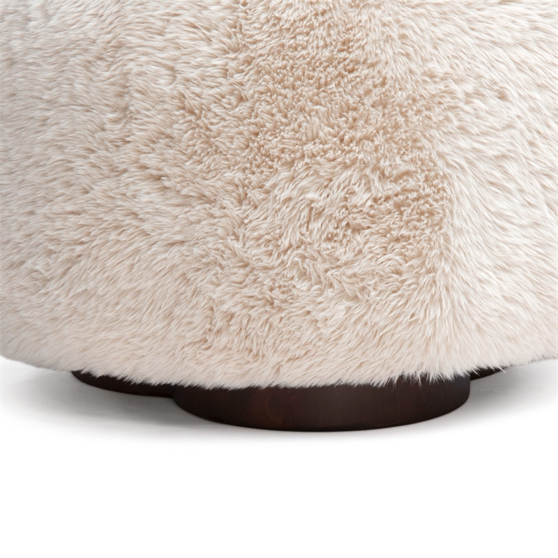 Oopa Cream Contract-Grade Straight Vegan Shearling Swivel Ottoman