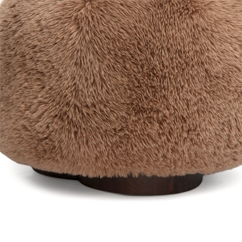 Oopa Taupe Contract-Grade Straight Vegan Shearling Swivel Ottoman
