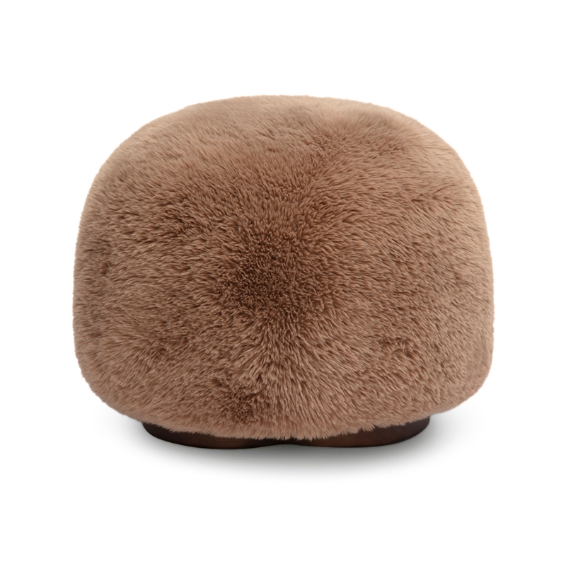 Oopa Taupe Contract-Grade Straight Vegan Shearling Swivel Ottoman