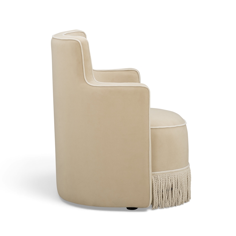 Passe Tasseled Tan Performance Velvet Swivel Chair