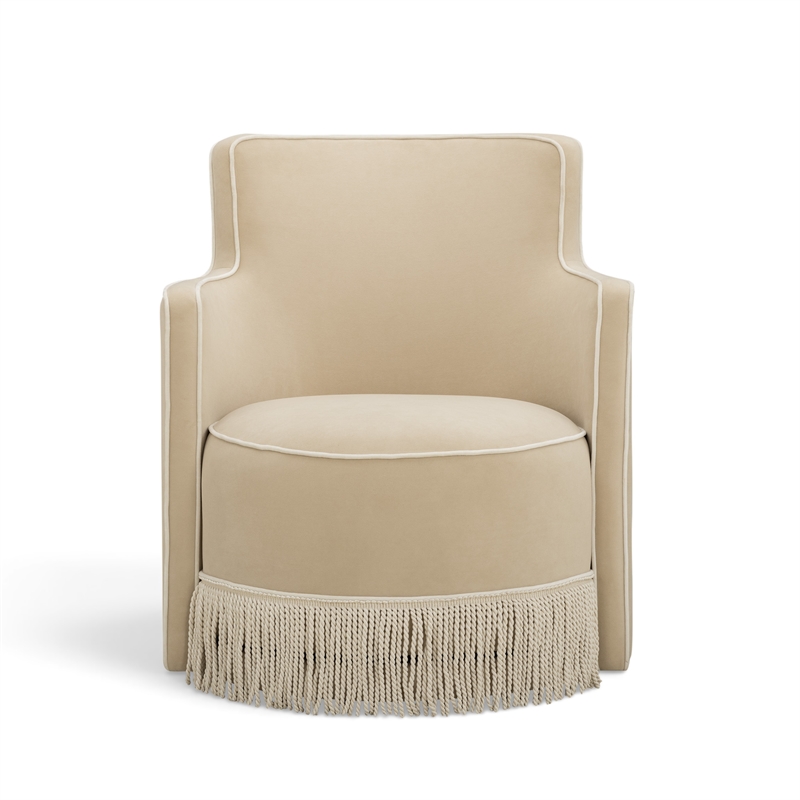 Passe Tasseled Tan Performance Velvet Swivel Chair