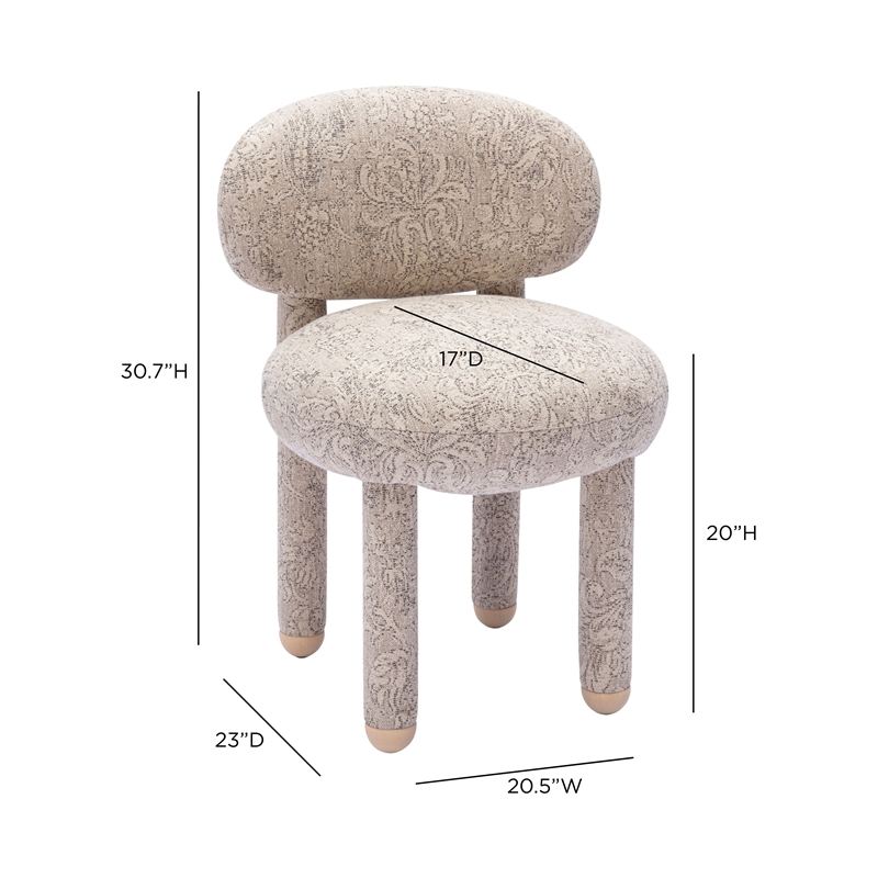 Manu Neutral Floral Jacquard Dining Chair