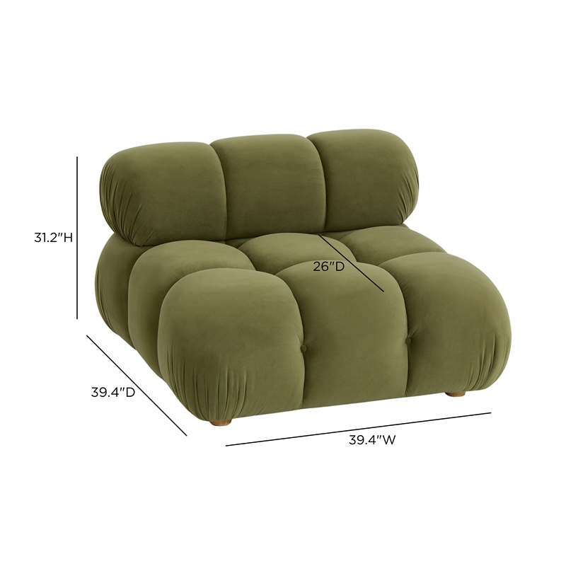 Calliope Olive Green Performance Velvet Modular Armless Chair