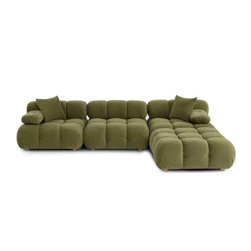 calliope olive green performance velvet 4-piece modular sectional