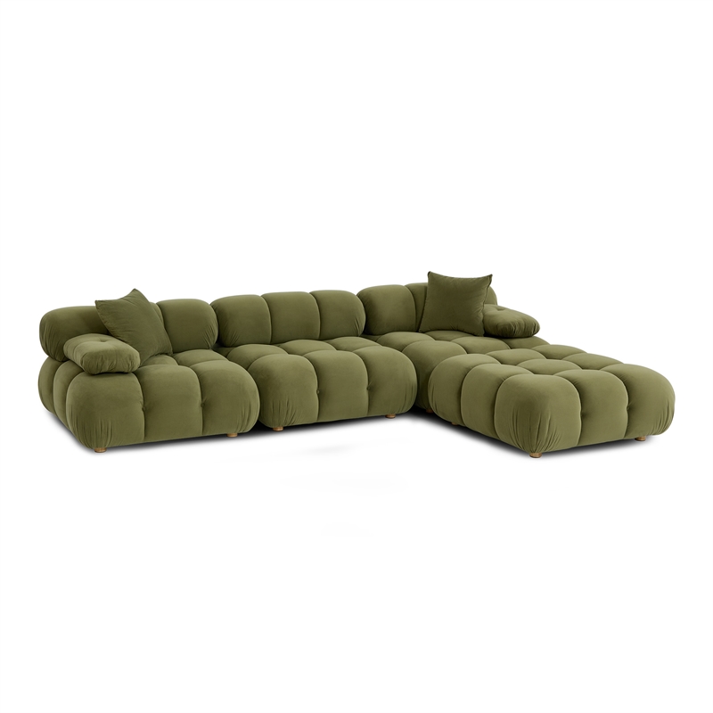 calliope olive green performance velvet 4-piece modular sectional