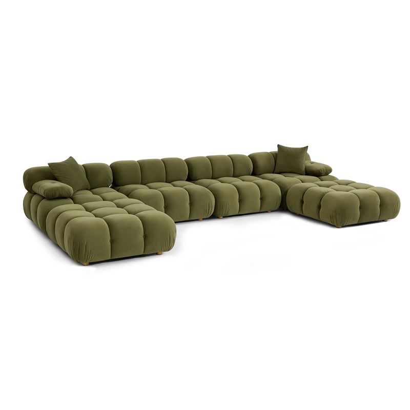 Calliope Olive Green Performance Velvet 6-piece Modular U-Sectional