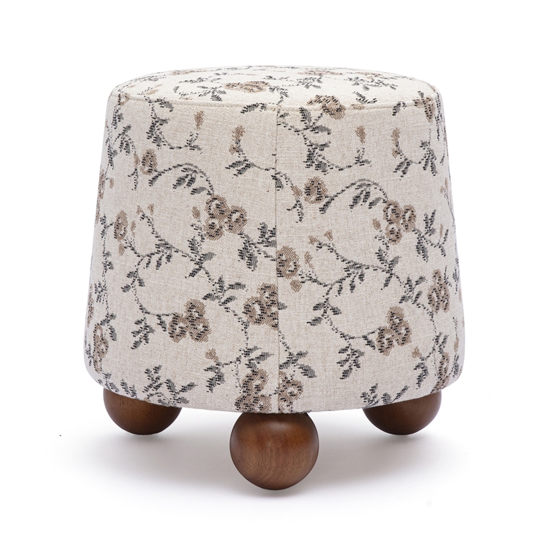 Jaine Beige Floral Jacquard Ottoman
