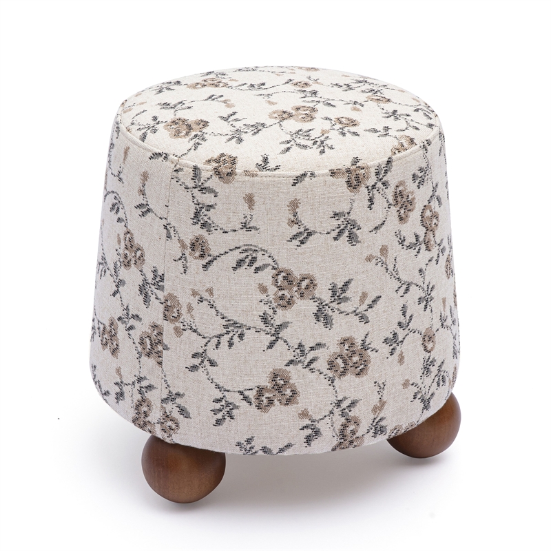 Jaine Beige Floral Jacquard Ottoman