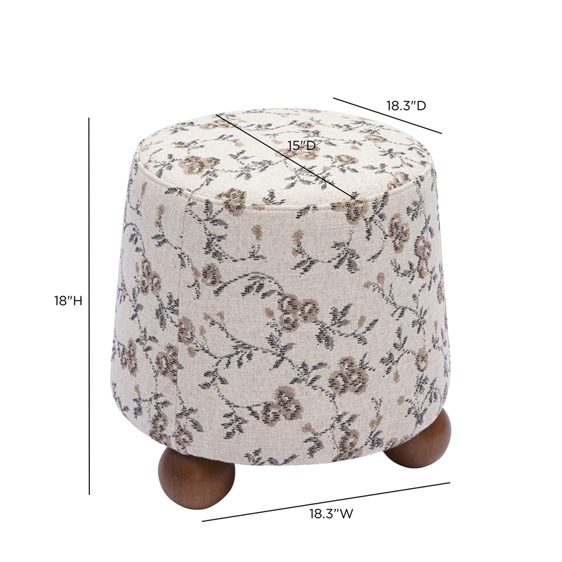 Jaine Beige Floral Jacquard Ottoman