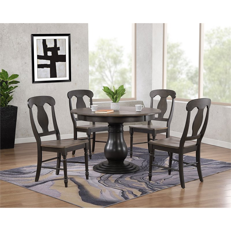 5-Pc Napoleon Wood Bella Dining Set in Gray/Black Stone