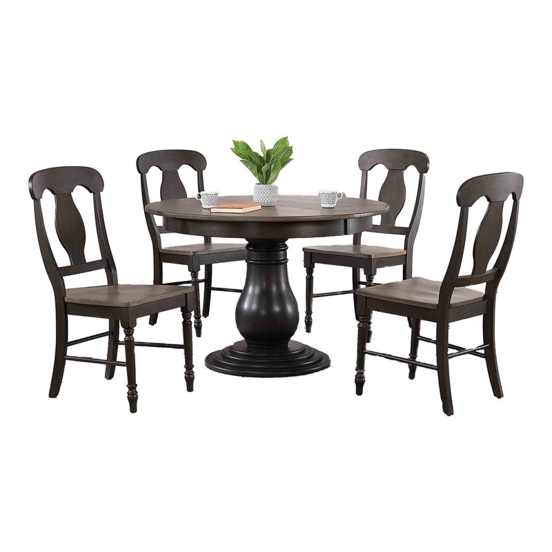 5-Pc Napoleon Wood Bella Dining Set in Gray/Black Stone