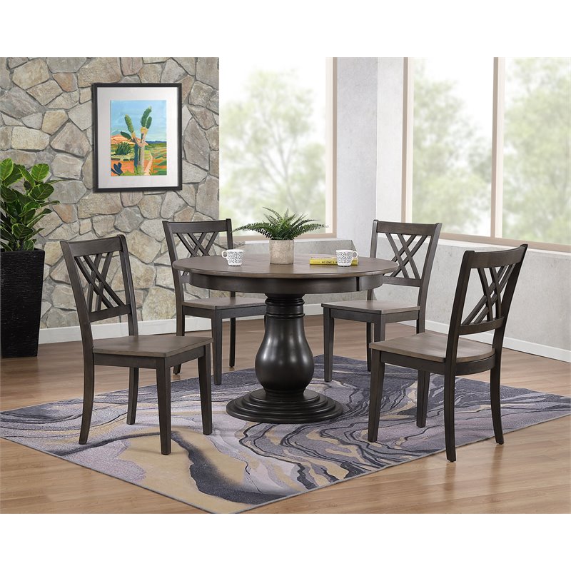 5-Pc Double X Wood Bella Dining Set in Gray/Black Stone