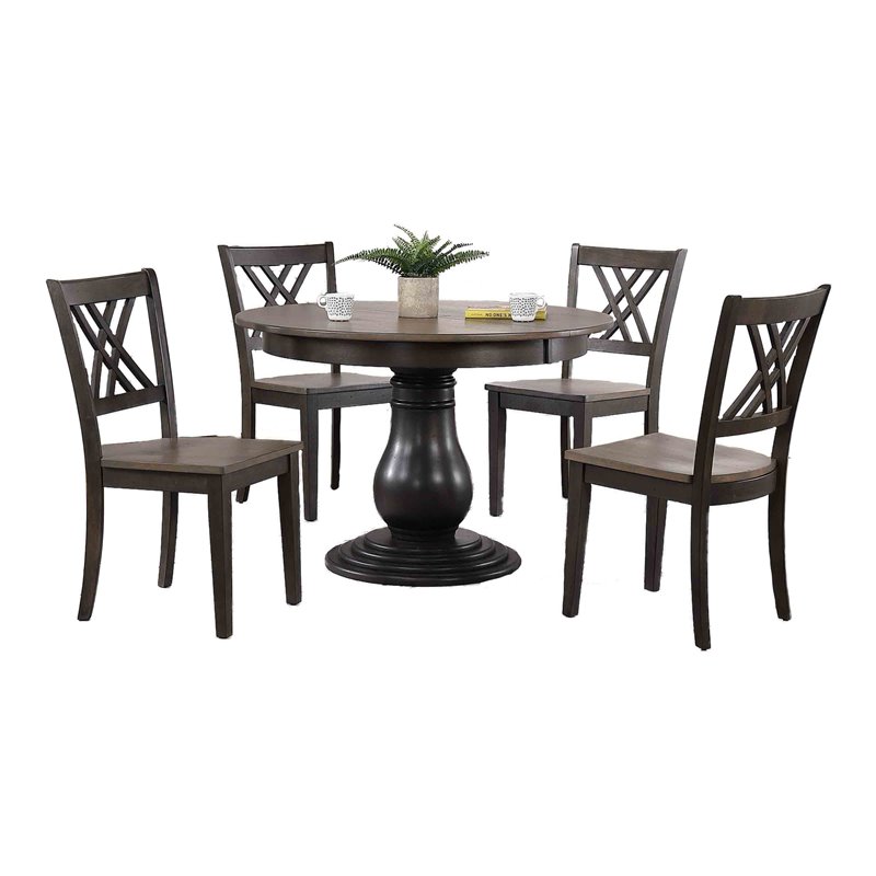 5-Pc Double X Wood Bella Dining Set in Gray/Black Stone