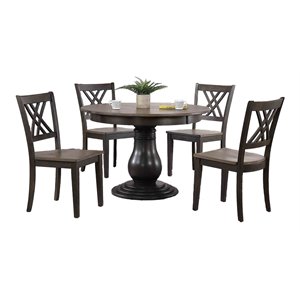 5-Pc Double X Wood Bella Dining Set in Gray/Black Stone