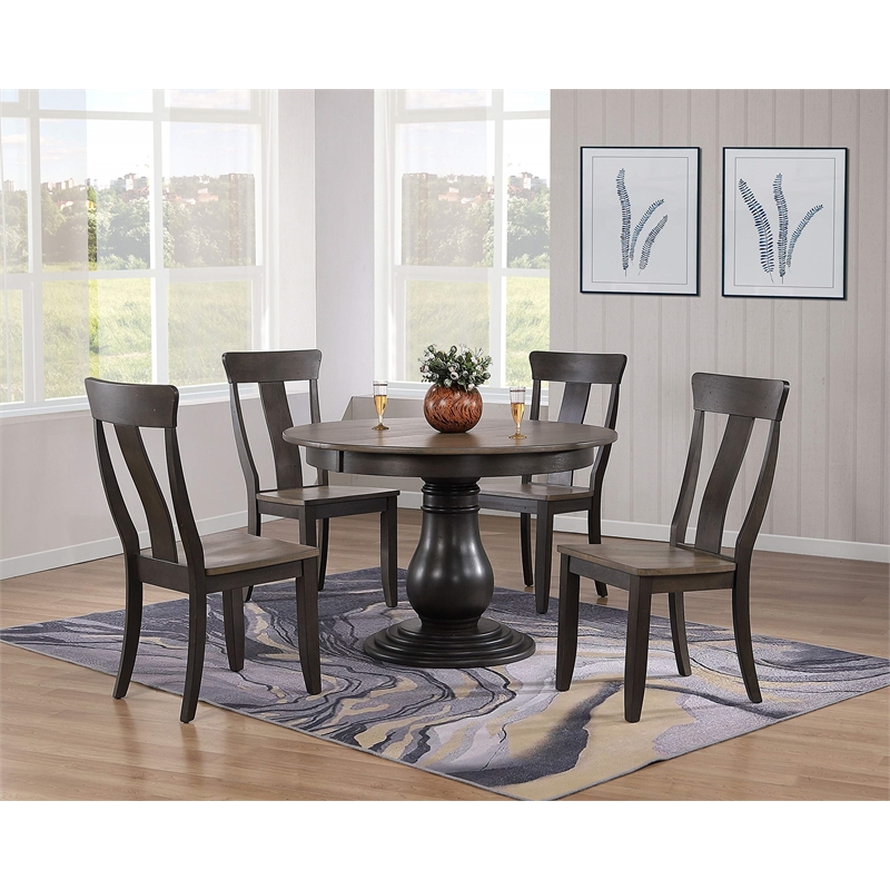 5-Pc Panel Wood Bella Dining Set in Gray/Black Stone