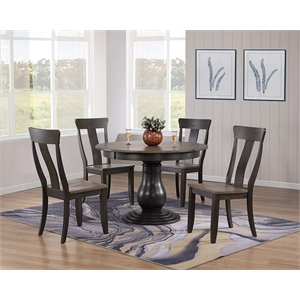 5-Pc Panel Wood Bella Dining Set in Gray/Black Stone
