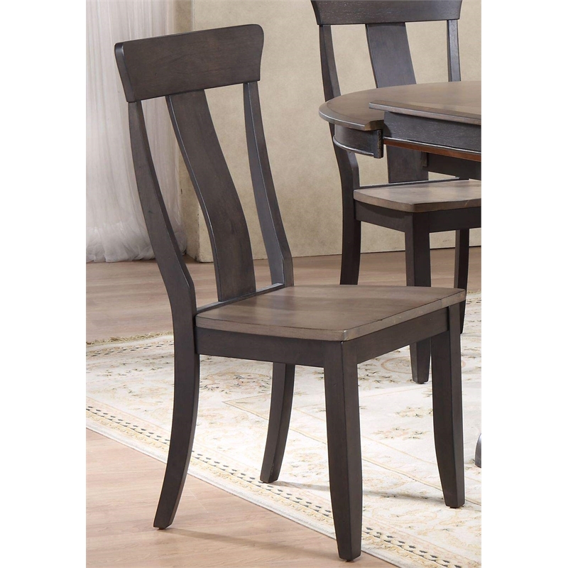 7-Pc Panel Wood Bella Dining Set in Gray/Black Stone