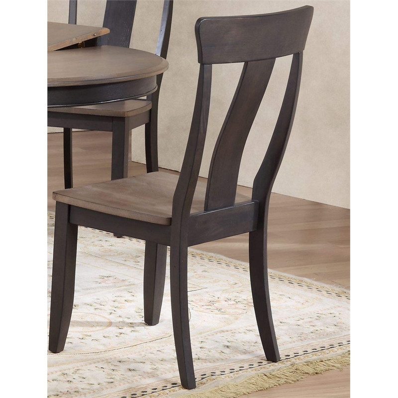 7-Pc Panel Wood Bella Dining Set in Gray/Black Stone