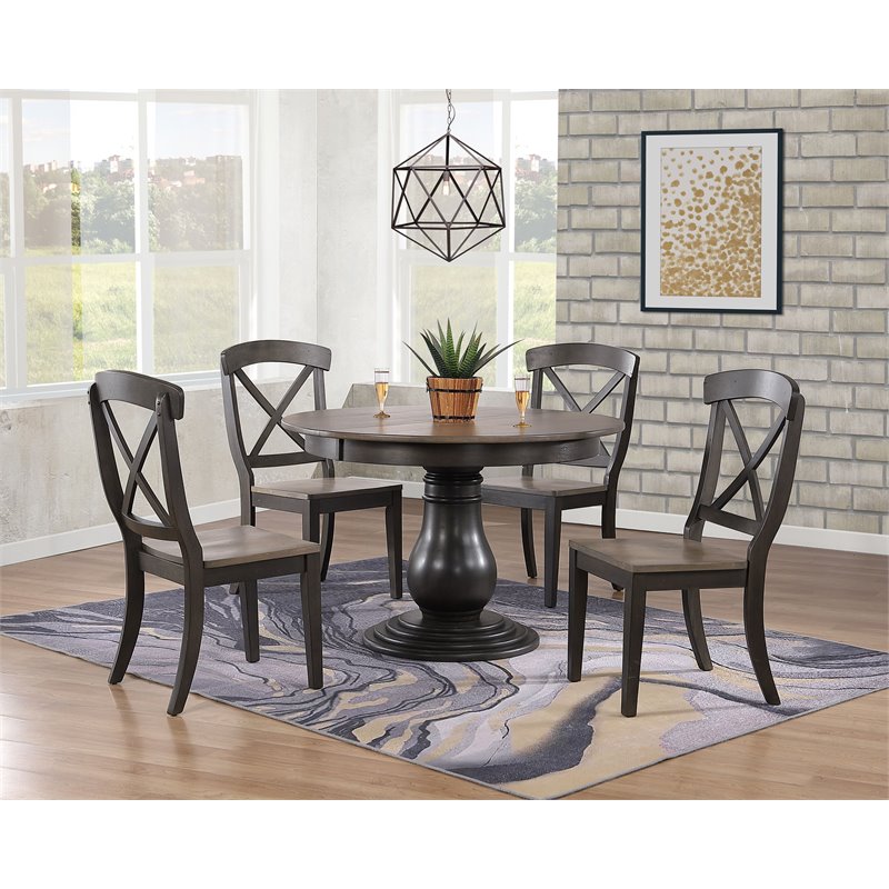 5-Pc Rubberwood Bella Dining Set in Gray/Black Stone