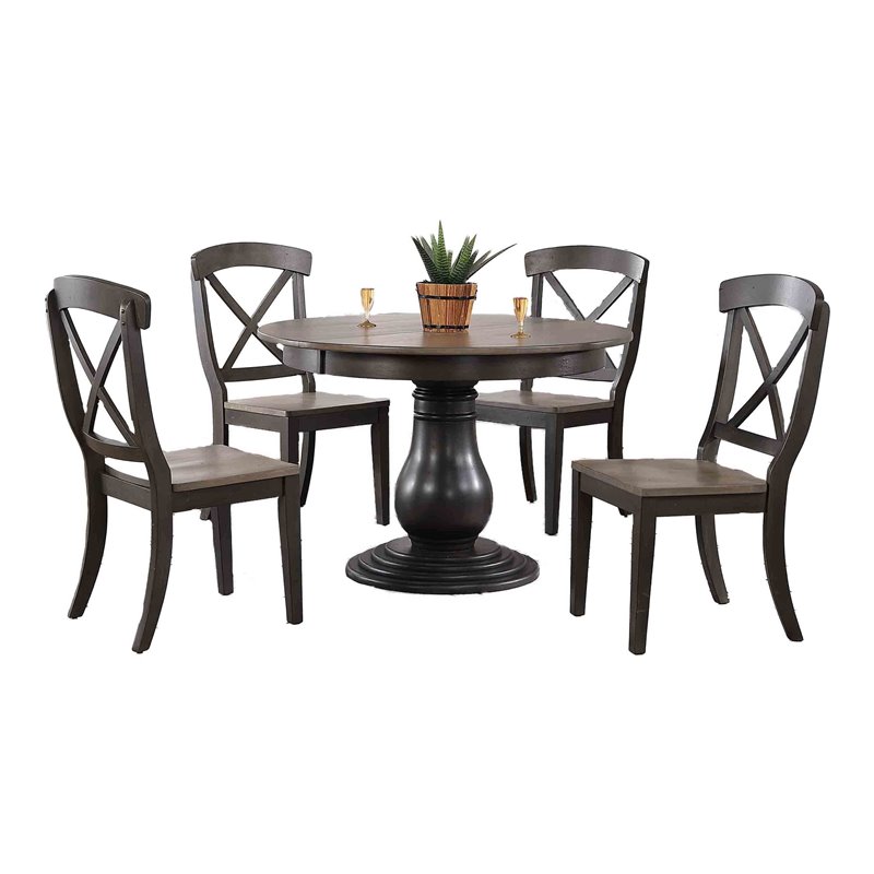 5-Pc Rubberwood Bella Dining Set in Gray/Black Stone