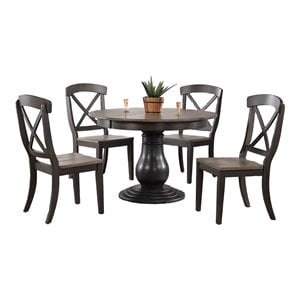 5-Pc Rubberwood Bella Dining Set in Gray/Black Stone