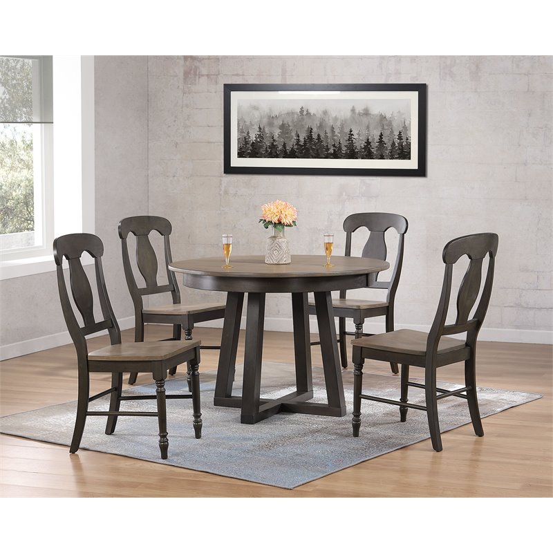 5-Pc Napoleon Pedestal Dining Set in Gray/Black Stone