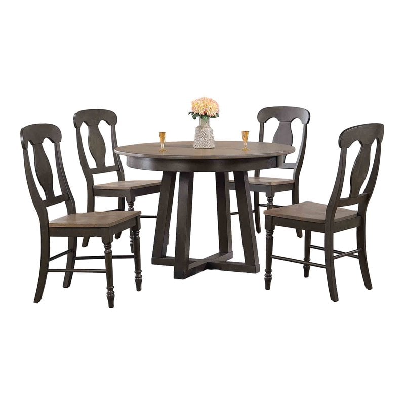 5-Pc Napoleon Pedestal Dining Set in Gray/Black Stone