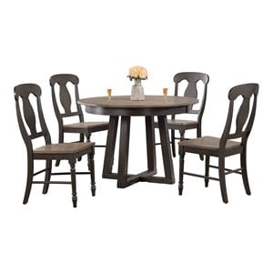 5-Pc Napoleon Pedestal Dining Set in Gray/Black Stone