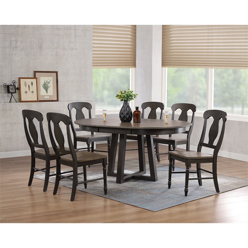 7-Pc Napoleon Pedestal Dining Set in Gray/Black Stone