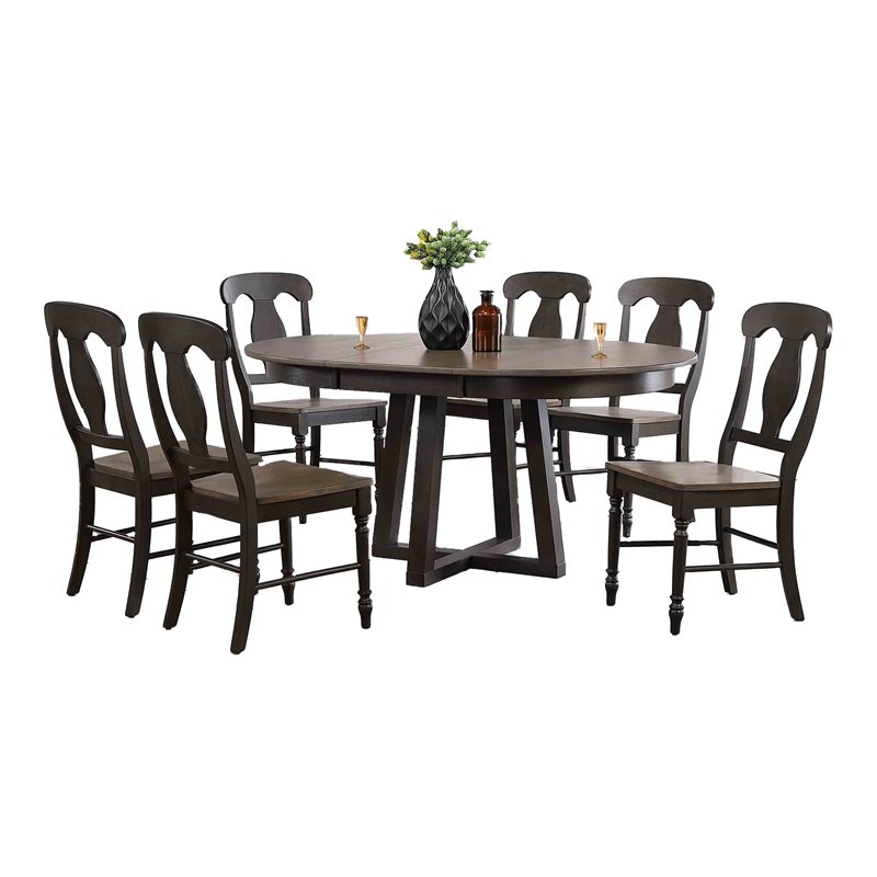 7-Pc Napoleon Pedestal Dining Set in Gray/Black Stone