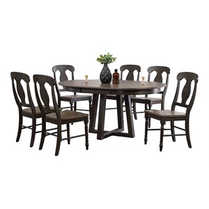 7-Pc Napoleon Pedestal Dining Set in Gray/Black Stone
