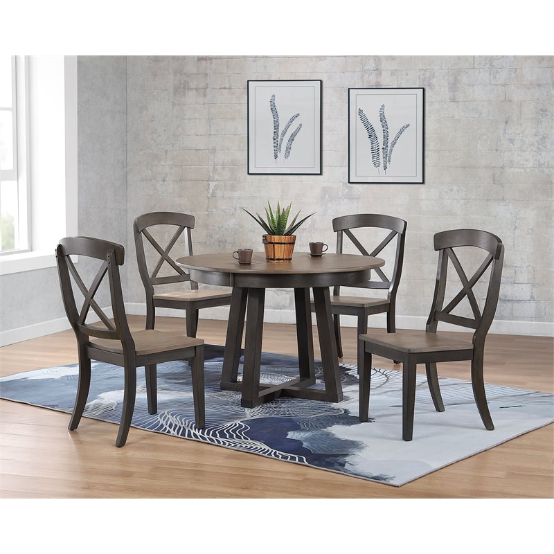 5-Pc X-Back Pedestal Dining Set in Gray/Black Stone