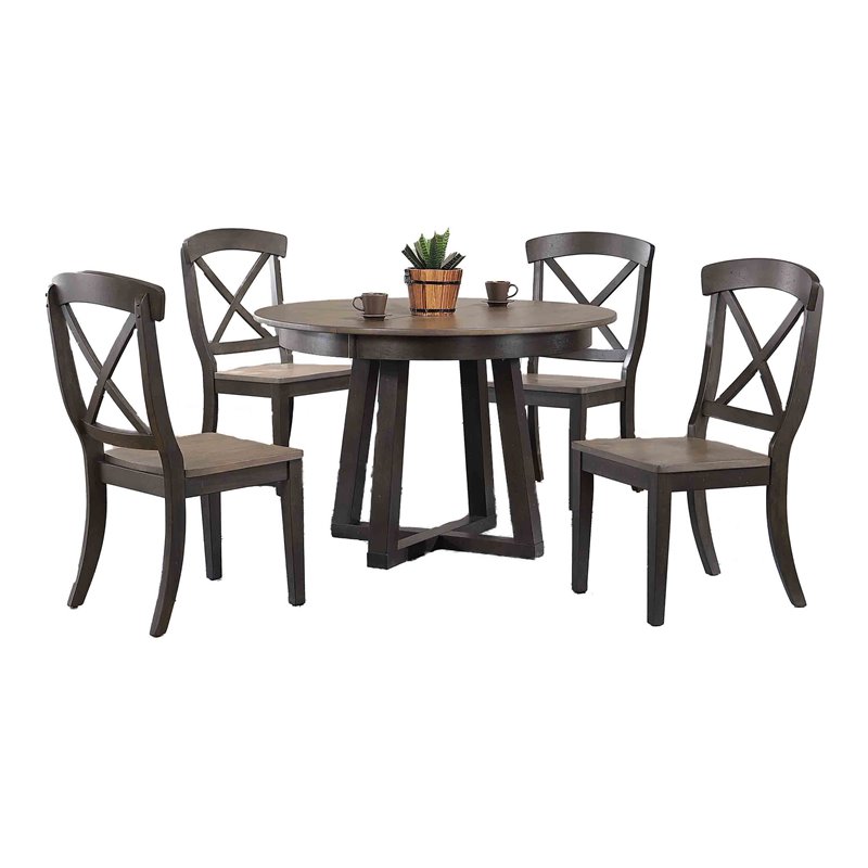 5-Pc X-Back Pedestal Dining Set in Gray/Black Stone