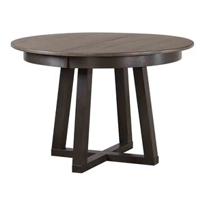 Rubberwood Pedestal Dining Table in Gray/Black Stone