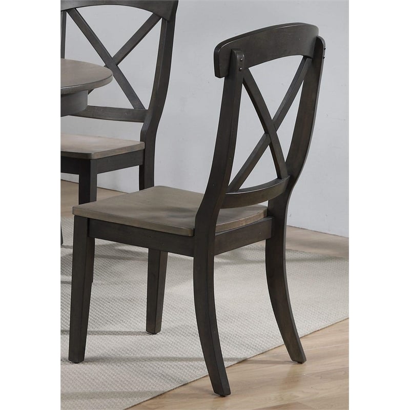 Art Deco Transitional X-Back Wood Dining Set in Gray & Black Stone 5-Piece Set