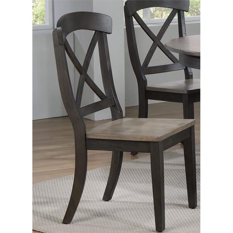 Art Deco Transitional X-Back Wood Dining Set in Gray & Black Stone 5-Piece Set