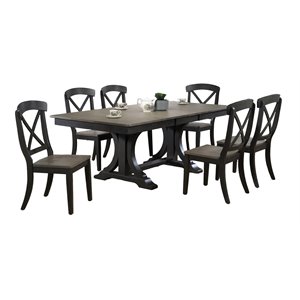 42x82&quot 7-Pc Deco Wood Dining Set in Gray/Black Stone