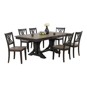 7-Pc Deco Double X Wood Dining Set in Gray/Black Stone