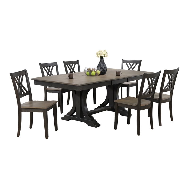 5-Pc Deco Rubberwood Dining Set in Gray/Black Stone